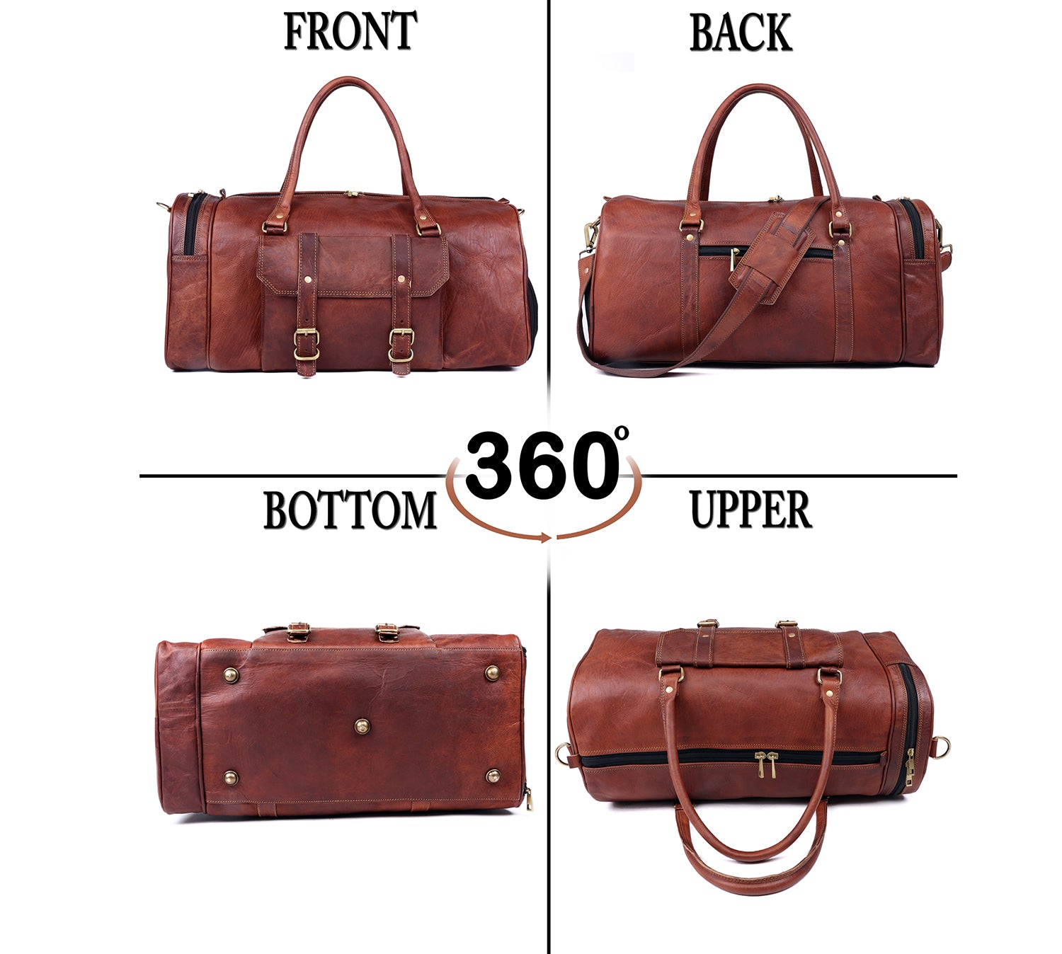 Handmade Genuine Leather Travel Duffel Bag with Shoe Compartment - Craze Trends