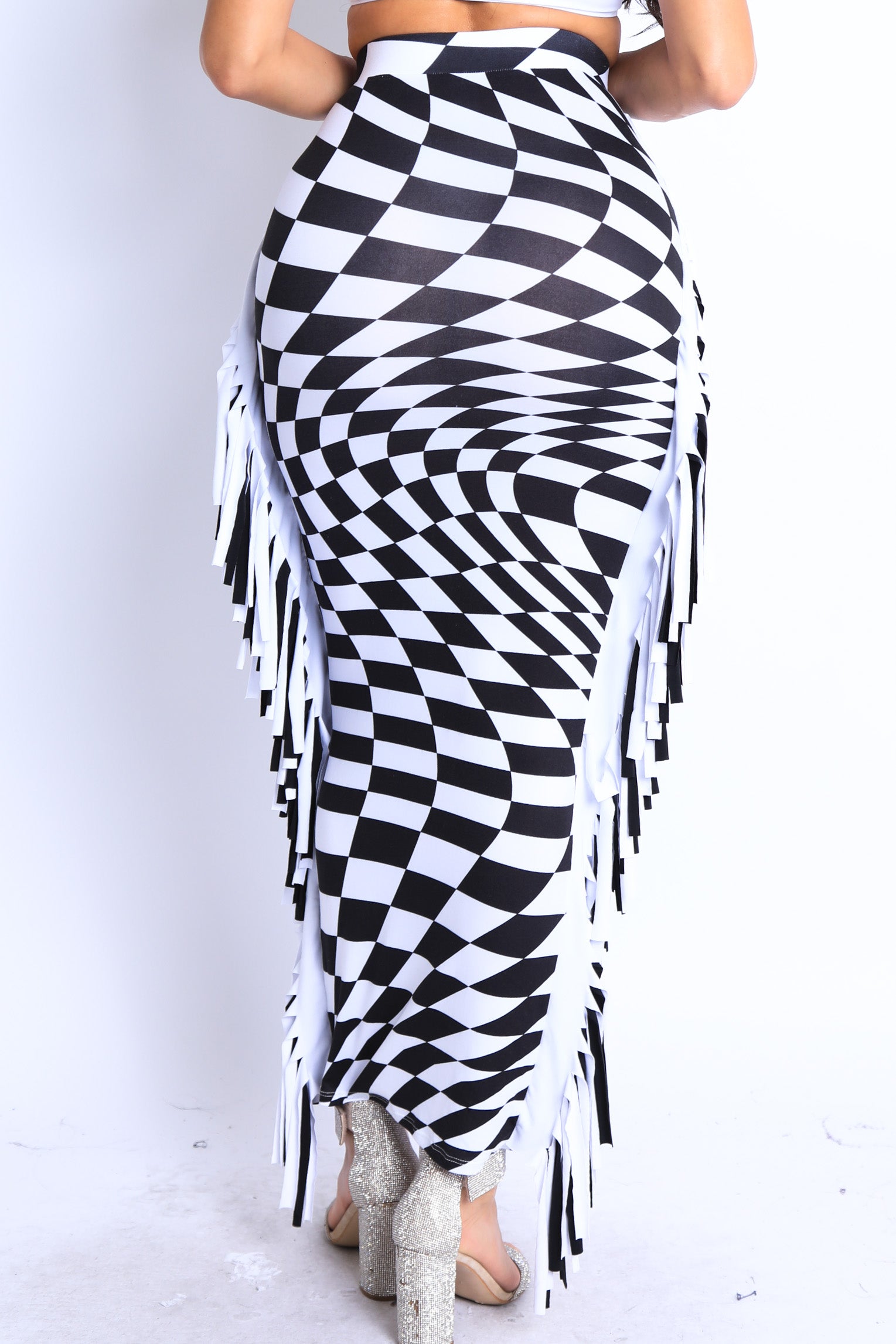 Checkered Elastic High Waist Stretch Bodycon Maxi Pencil Skirt - Craze Trends