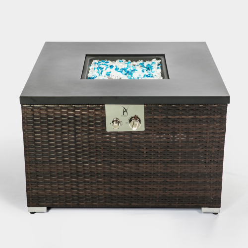 Outdoor Gas Fire Pit Square Dark Brown Wicker Fire Pit Table - Craze Trends