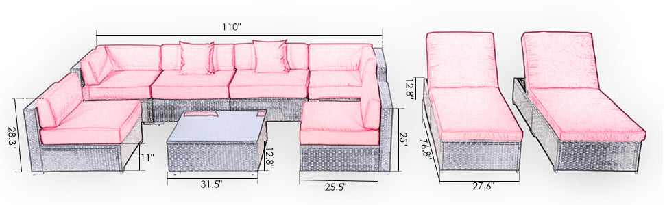 Outsunny 9pcs Garden Wicker Sofa Set Patio Rattan Furniture Outdoor - Craze Trends