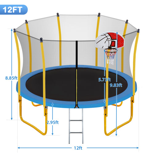 12FT Trampoline for Kids with Safety Enclosure Net Basketball Hoop - Craze Trends