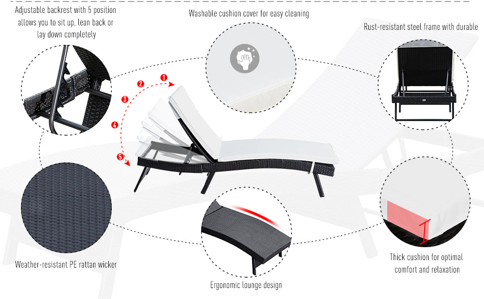 Outsunny Adjustable Patio Pool Wicker Chaise Lounge Rattan Furniture - Craze Trends