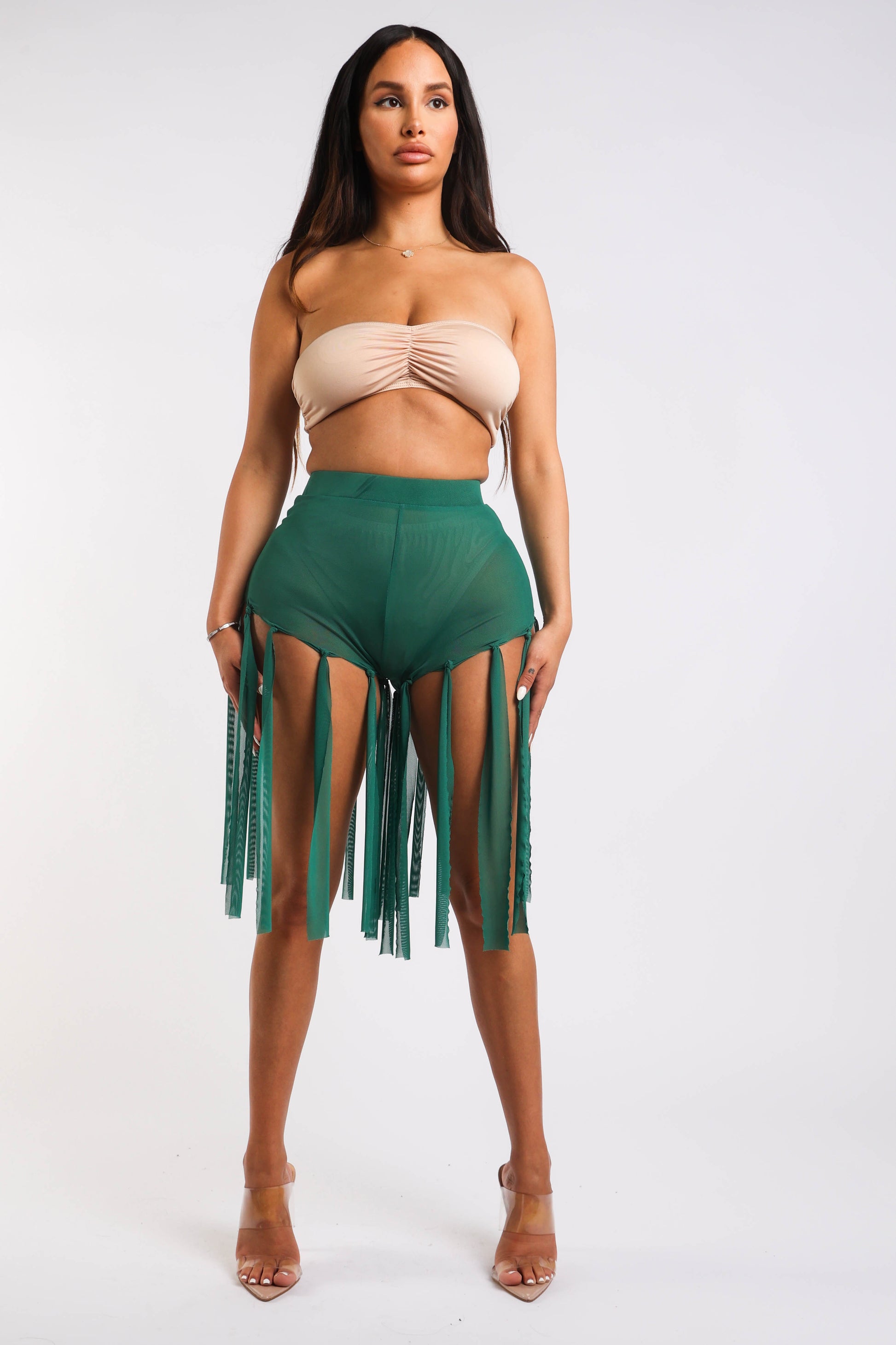 Get Party-Ready with These Fringed Mesh Sexy Shorts GREEN - Craze Trends