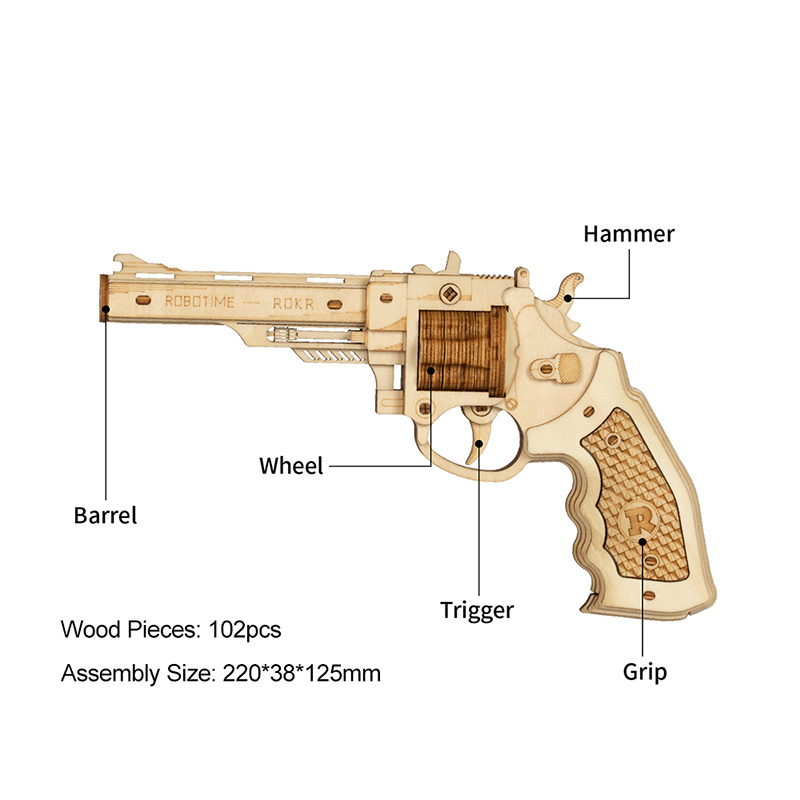 3D Wooden Puzzle Games Revolver Model Building Kits Toys - Craze Trends