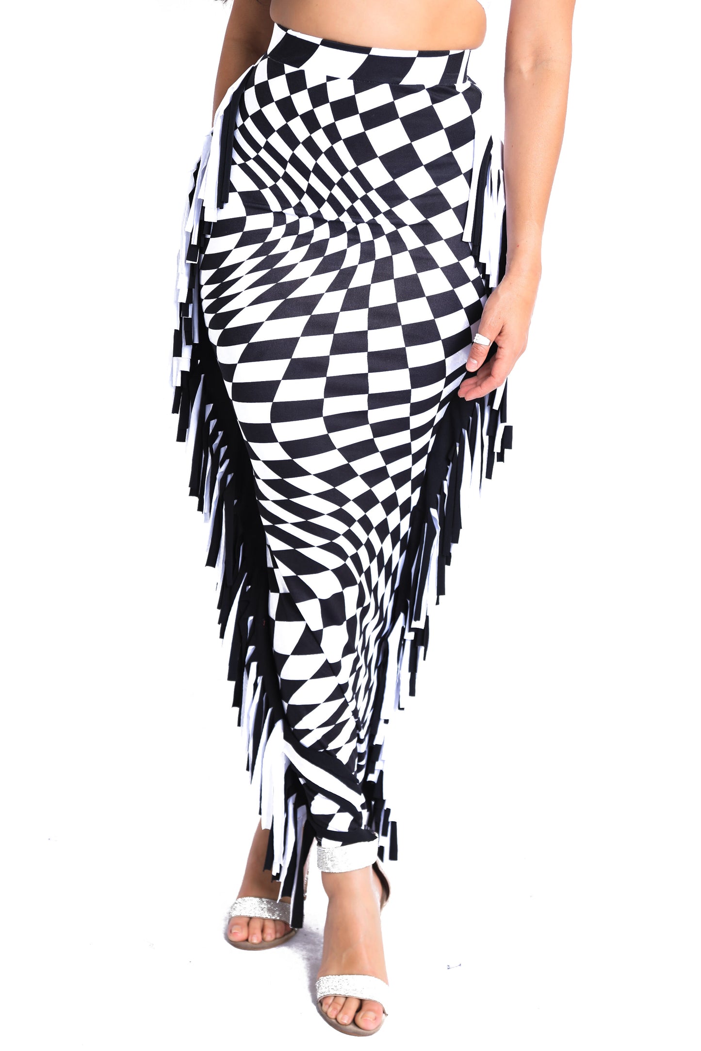 Checkered Elastic High Waist Stretch Bodycon Maxi Pencil Skirt - Craze Trends