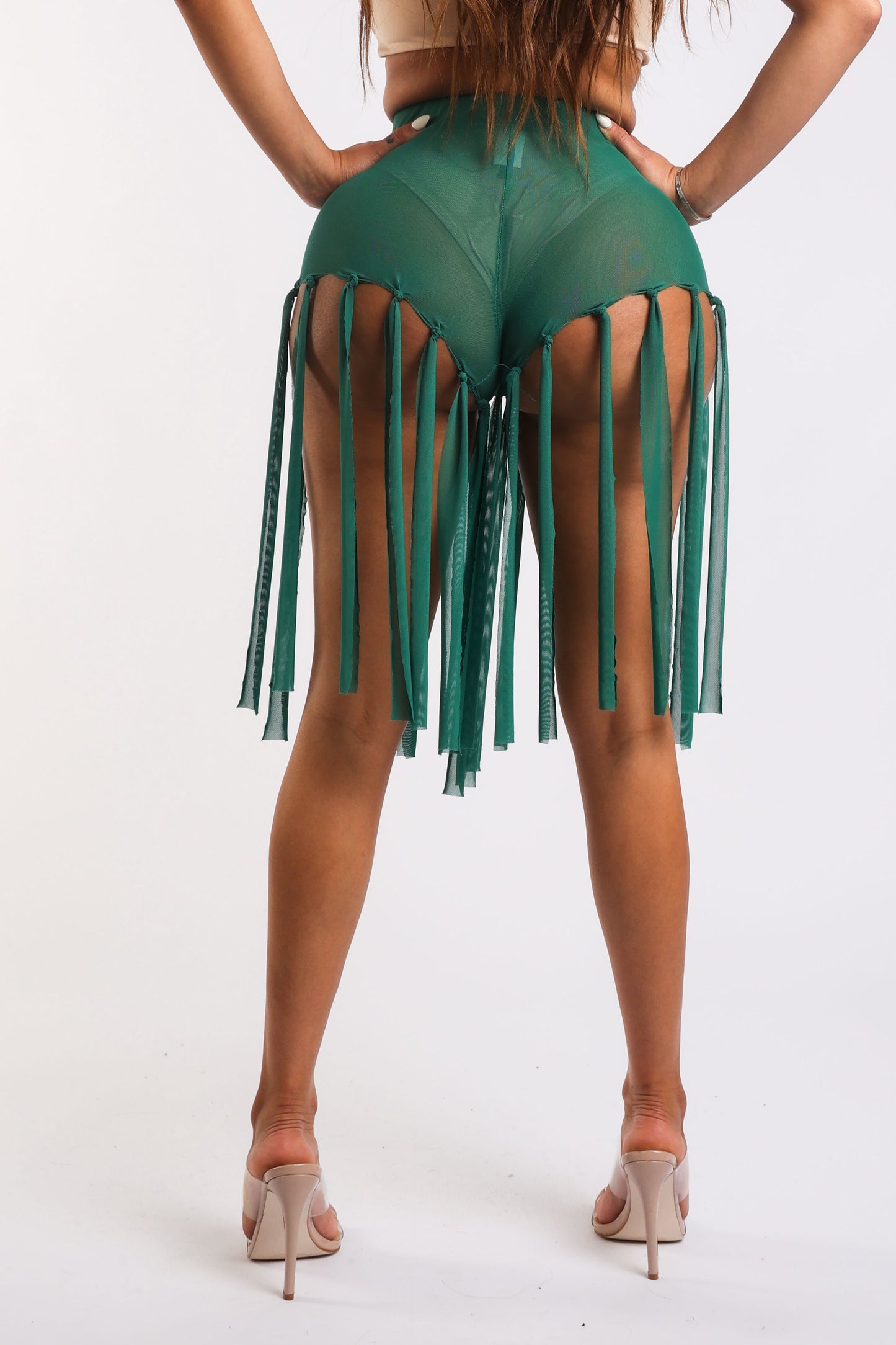 Get Party-Ready with These Fringed Mesh Sexy Shorts GREEN - Craze Trends