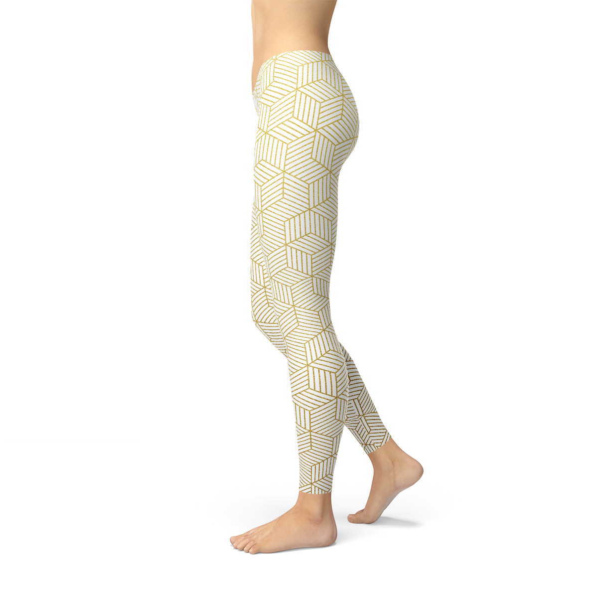 Womens White Leggings w/ Geometric Cubes - Craze Trends