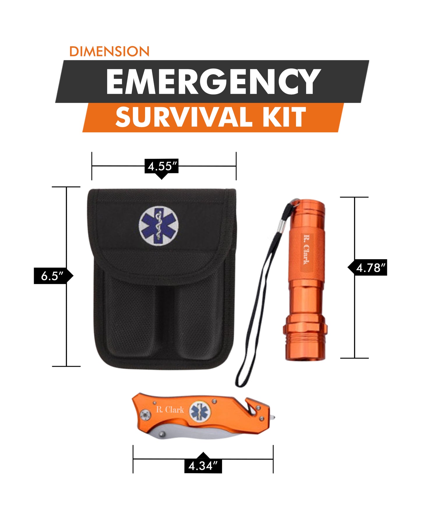 Survival Knife and Flashlight - Orange Finish - Emergency - LED Light - Craze Trends