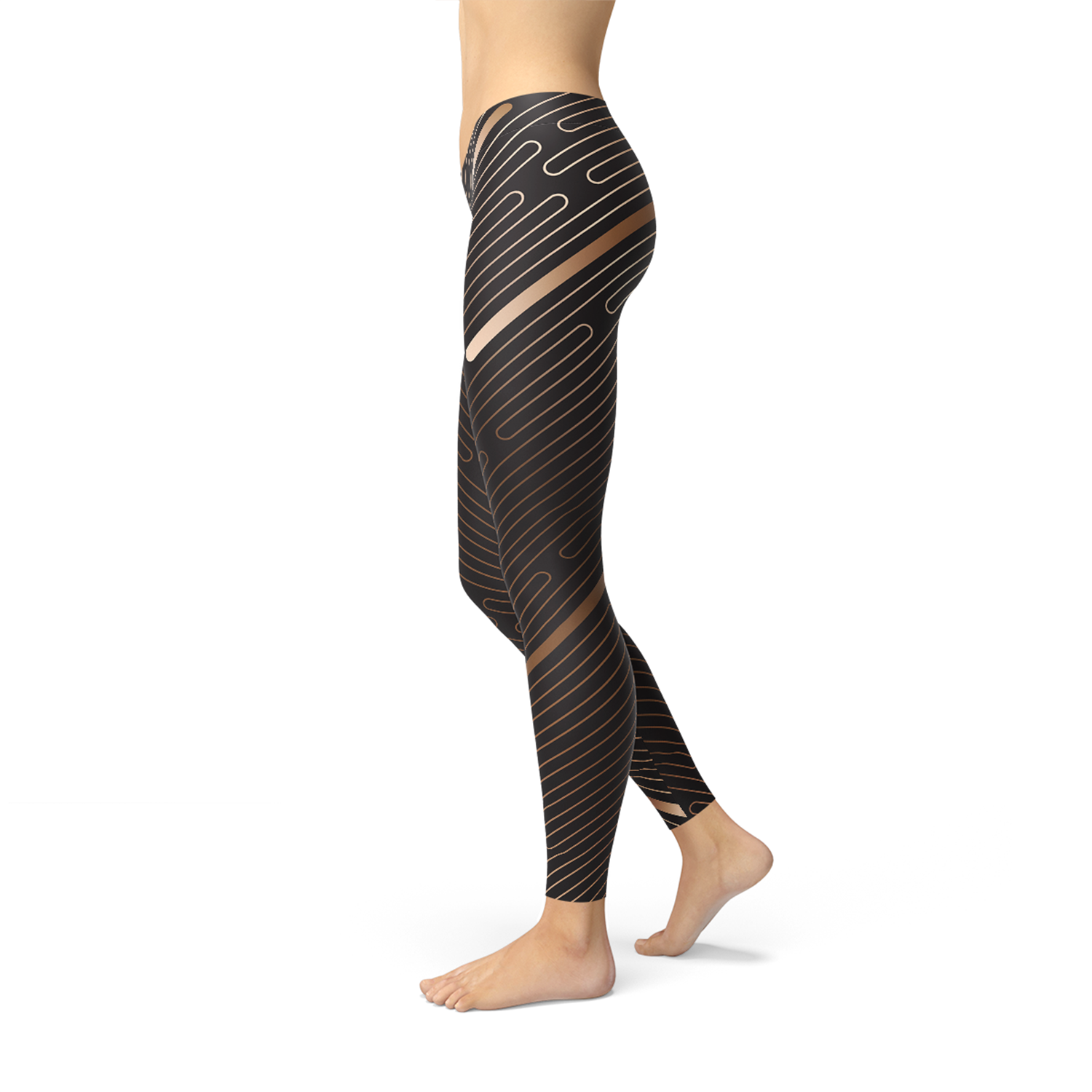 Womens Striped Lines Sports Brown Leggings - Craze Trends