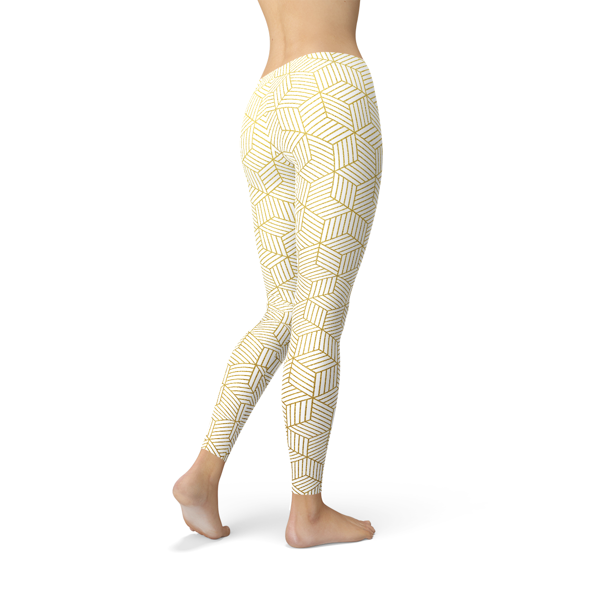 Womens White Leggings w/ Geometric Cubes - Craze Trends