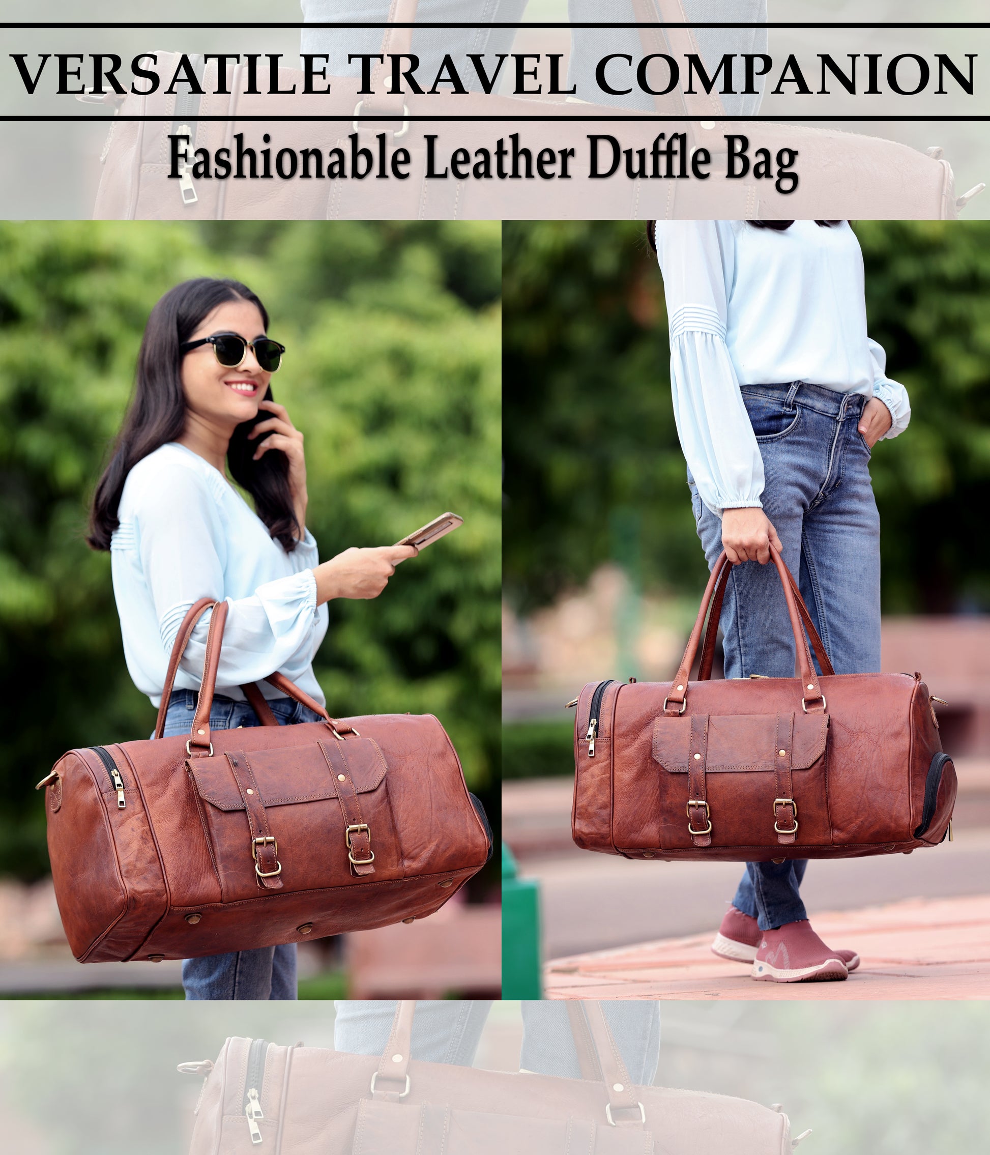 Handmade Genuine Leather Travel Duffel Bag with Shoe Compartment - Craze Trends