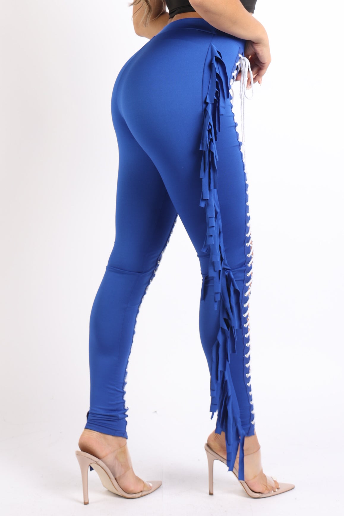 Chic Lace up Detailed Fringe Tassel Pants Leggings ROYAL - Craze Trends