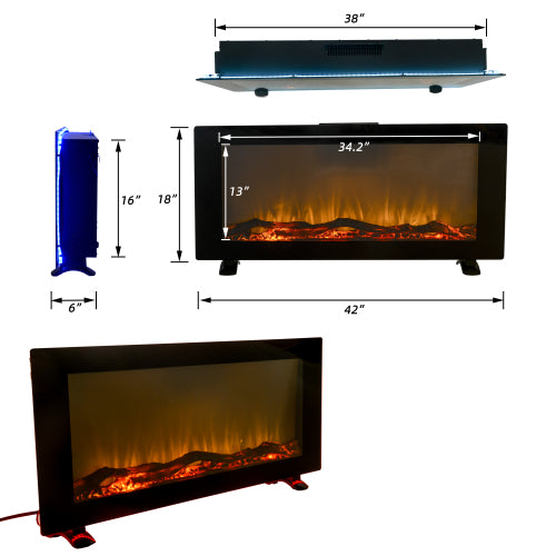 42 Inch Wall-Mounted Electronic Fireplace 10 Colors CSA Certification