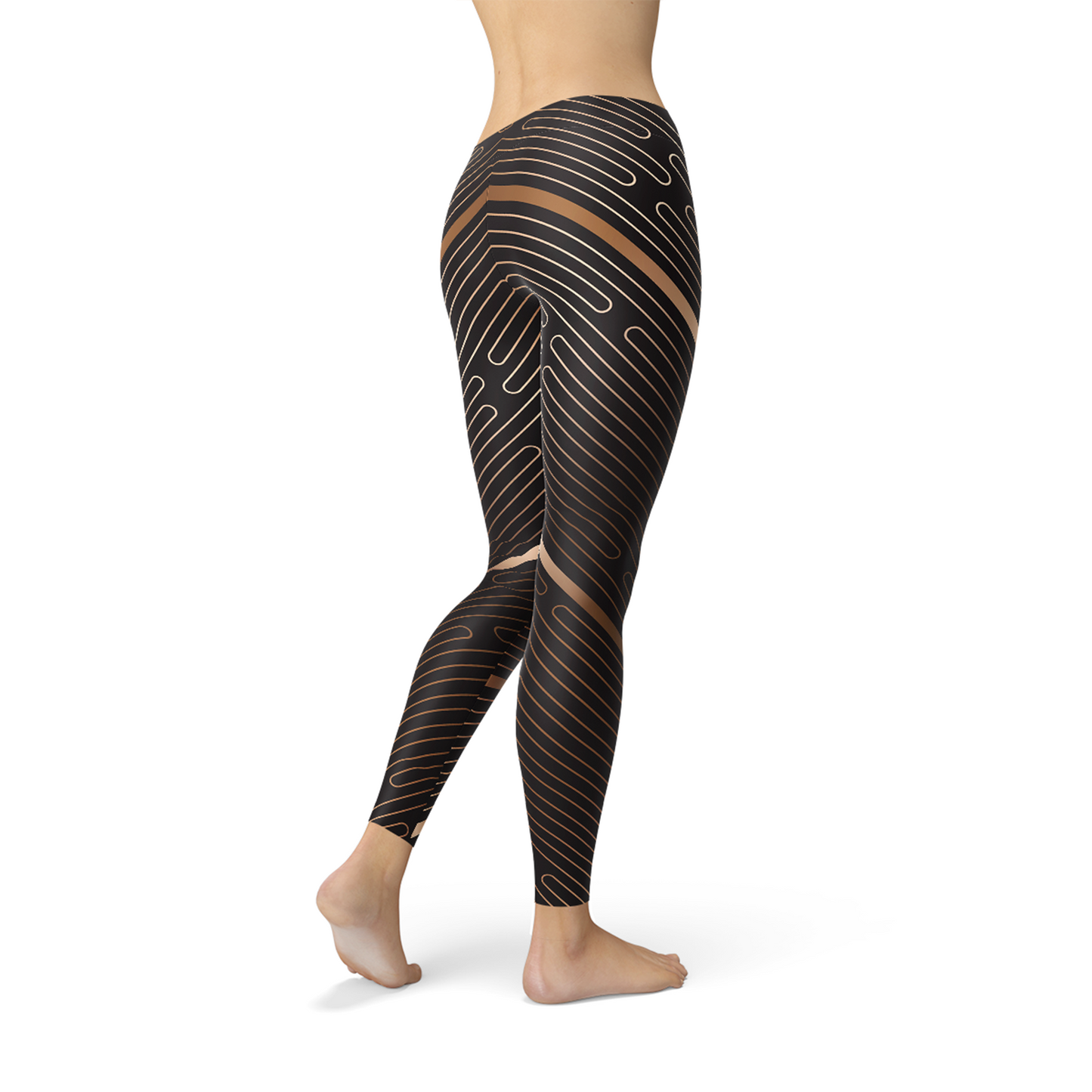 Womens Striped Lines Sports Brown Leggings - Craze Trends