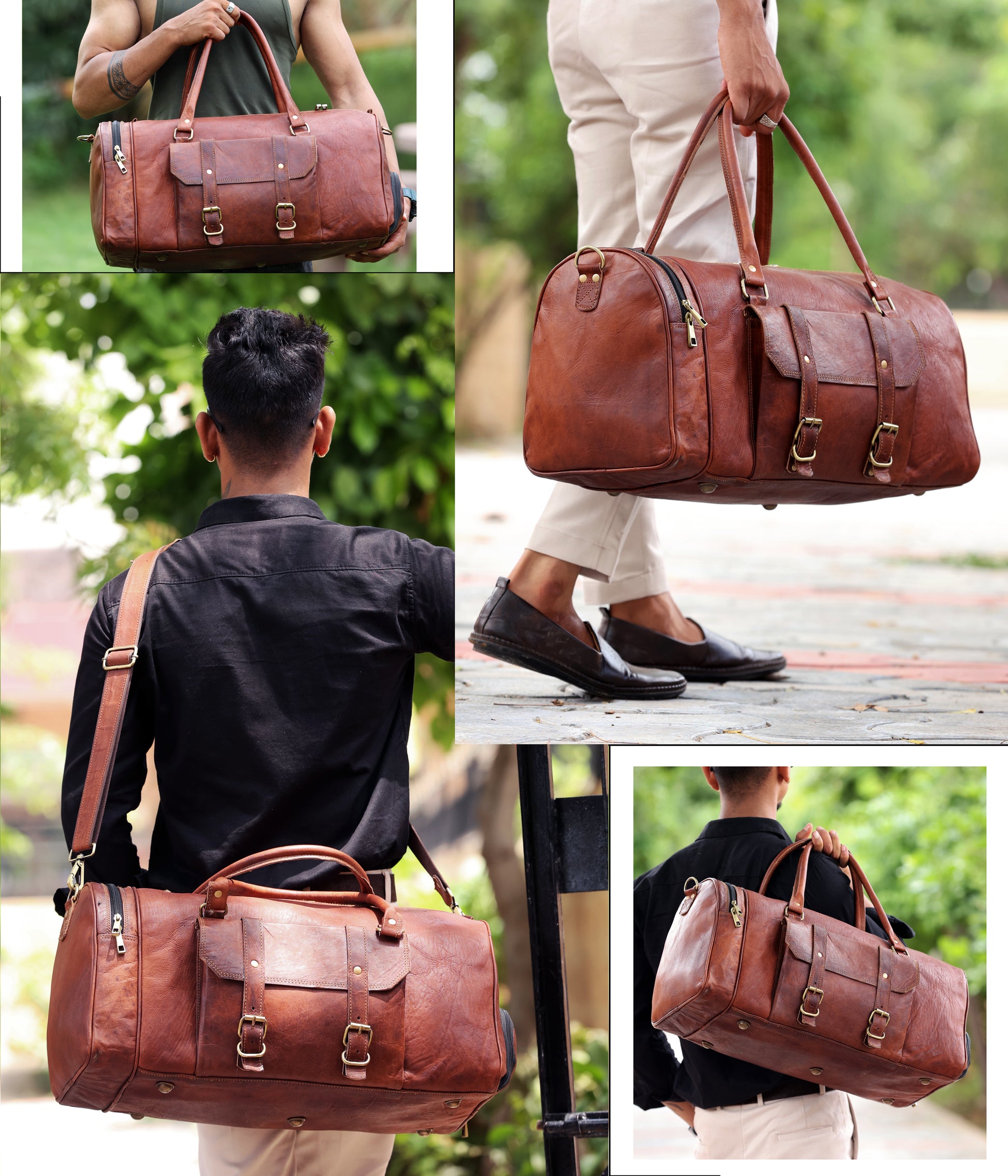 Handmade Genuine Leather Travel Duffel Bag with Shoe Compartment - Craze Trends