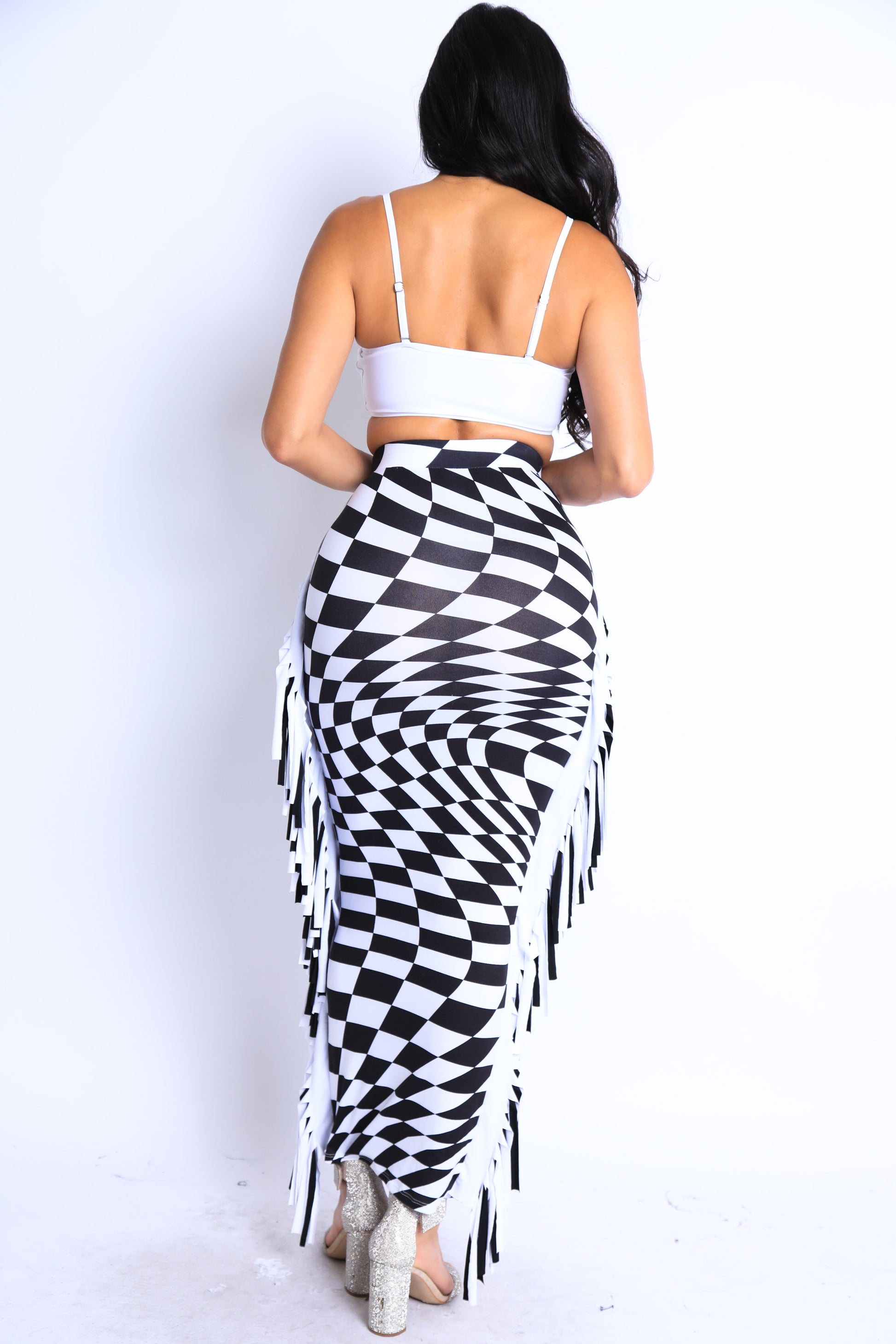 Checkered Elastic High Waist Stretch Bodycon Maxi Pencil Skirt - Craze Trends