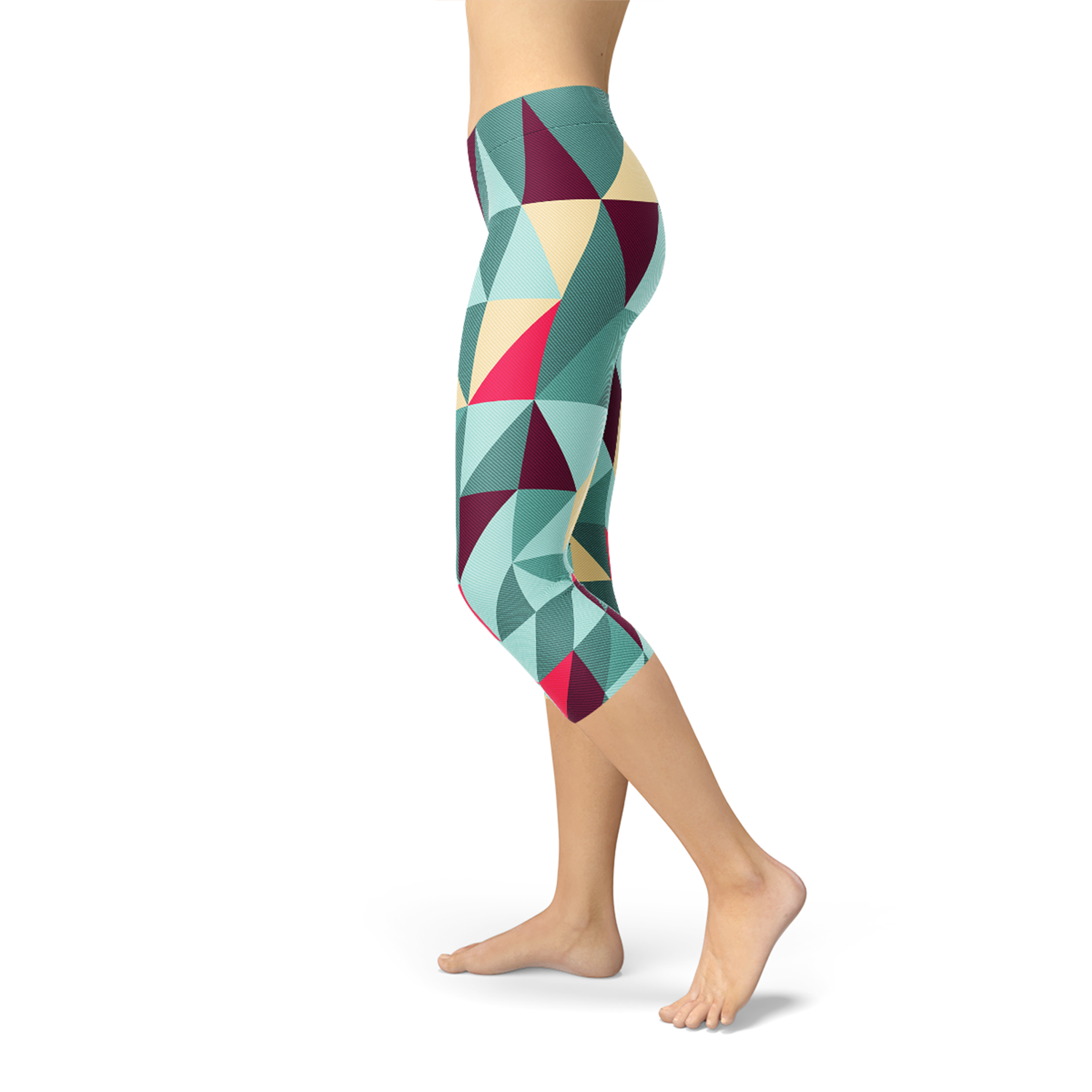 Womens Capri Leggings w/ Geometric Triangles - Craze Trends