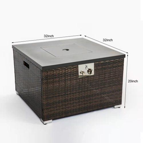 Outdoor Gas Fire Pit Square Dark Brown Wicker Fire Pit Table - Craze Trends