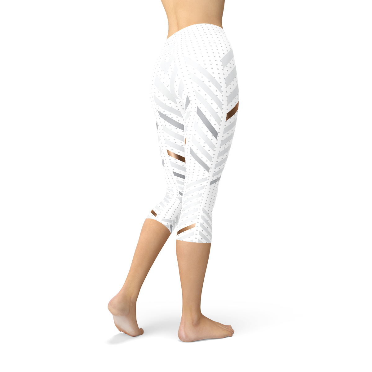 Womens White Stripes Capri Leggings - Craze Trends