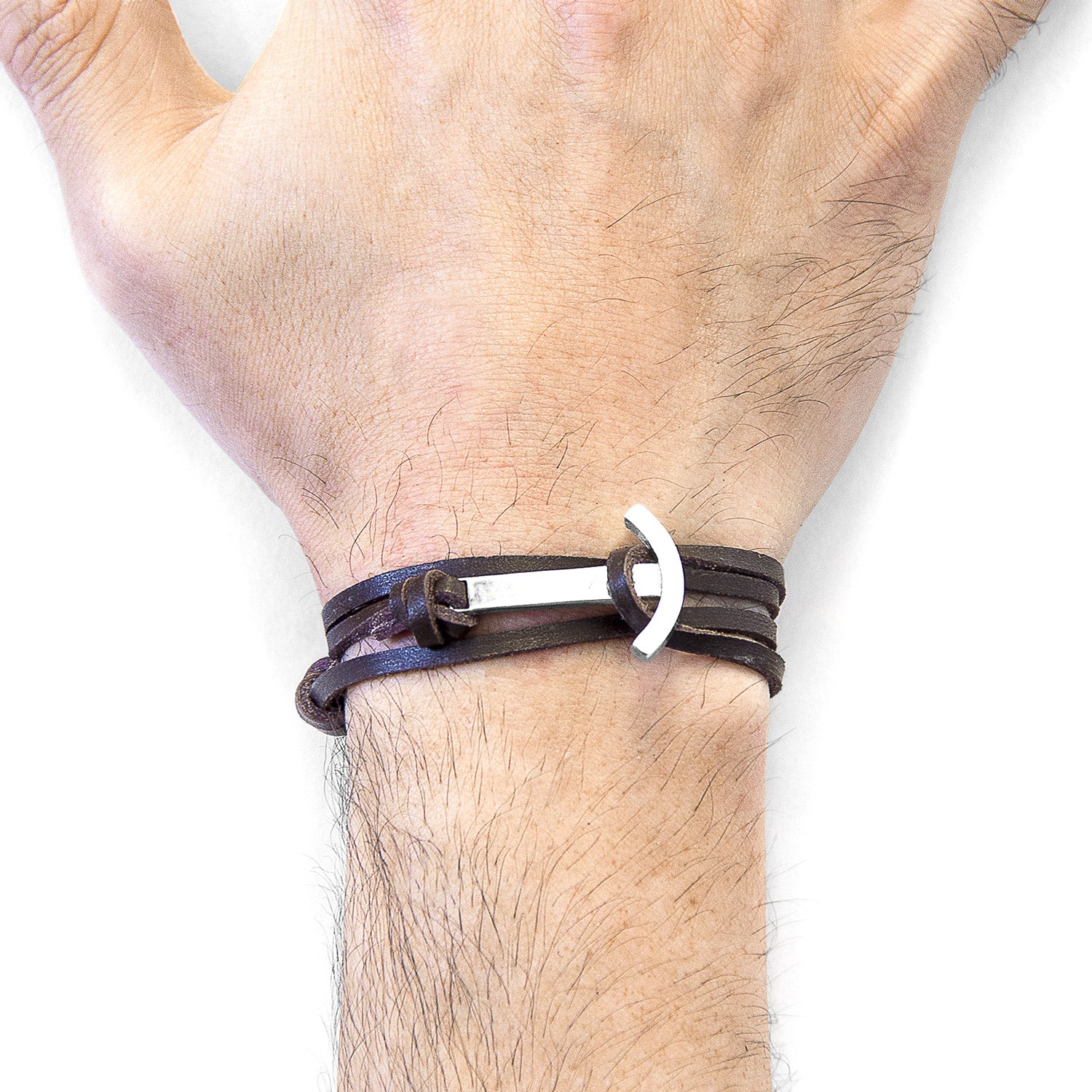 Dark Brown Clipper Silver & Leather Bracelet - Craze Trends