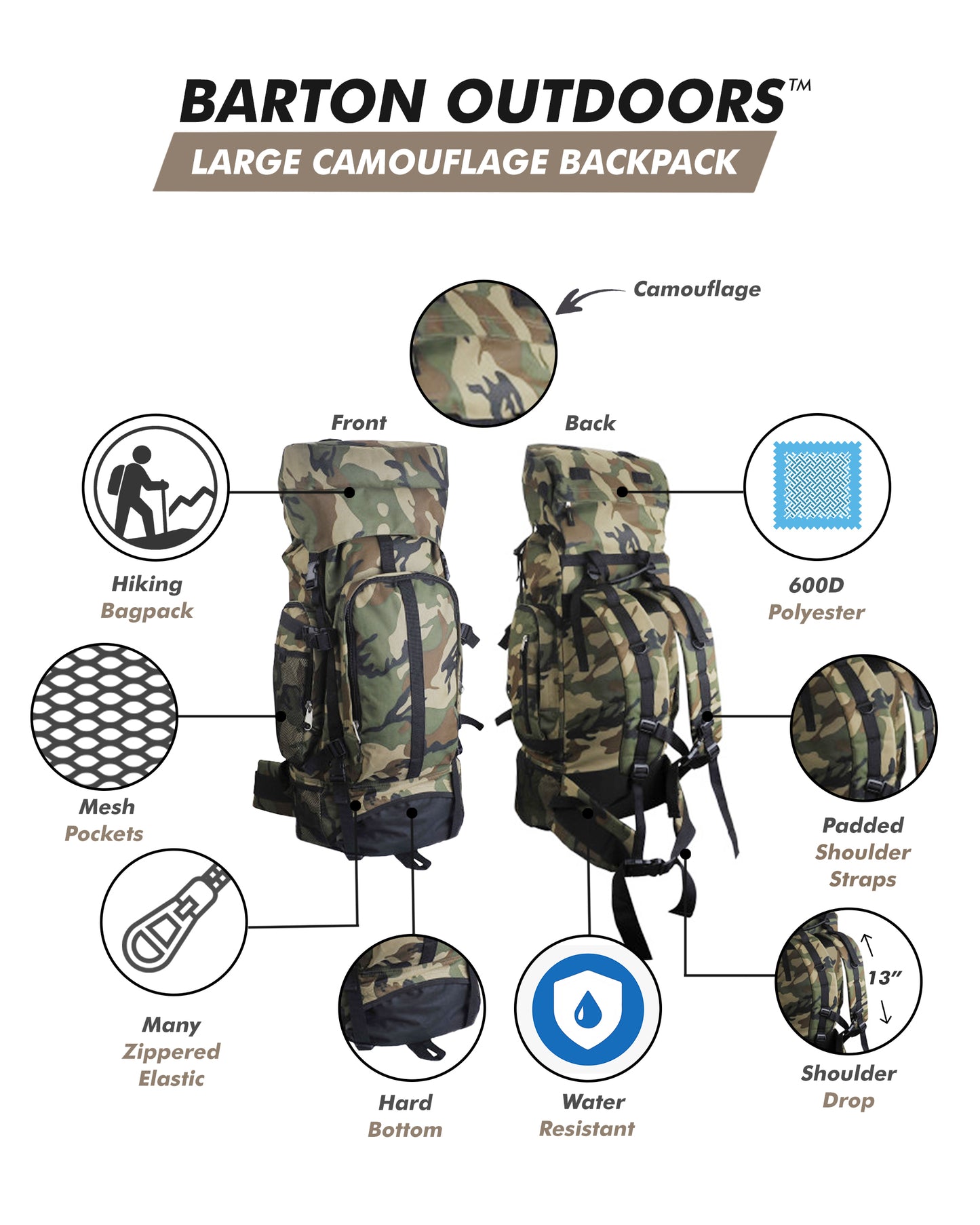 Camouflage 30" Hiking/Camping Water-Resistant Mountaineer's Backpack - Craze Trends