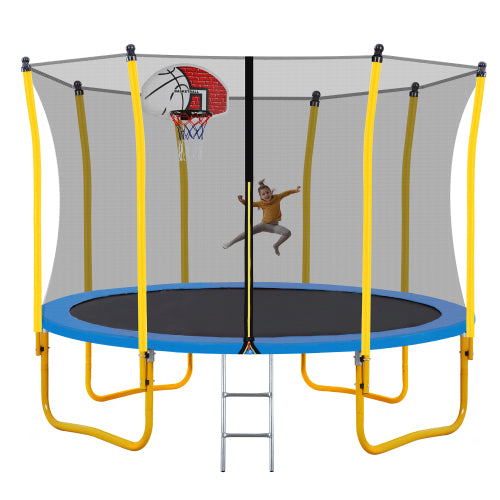 12FT Trampoline for Kids with Safety Enclosure Net Basketball Hoop - Craze Trends