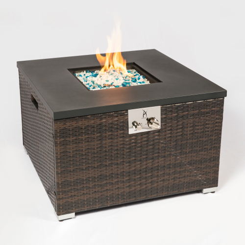 Outdoor Gas Fire Pit Square Dark Brown Wicker Fire Pit Table - Craze Trends