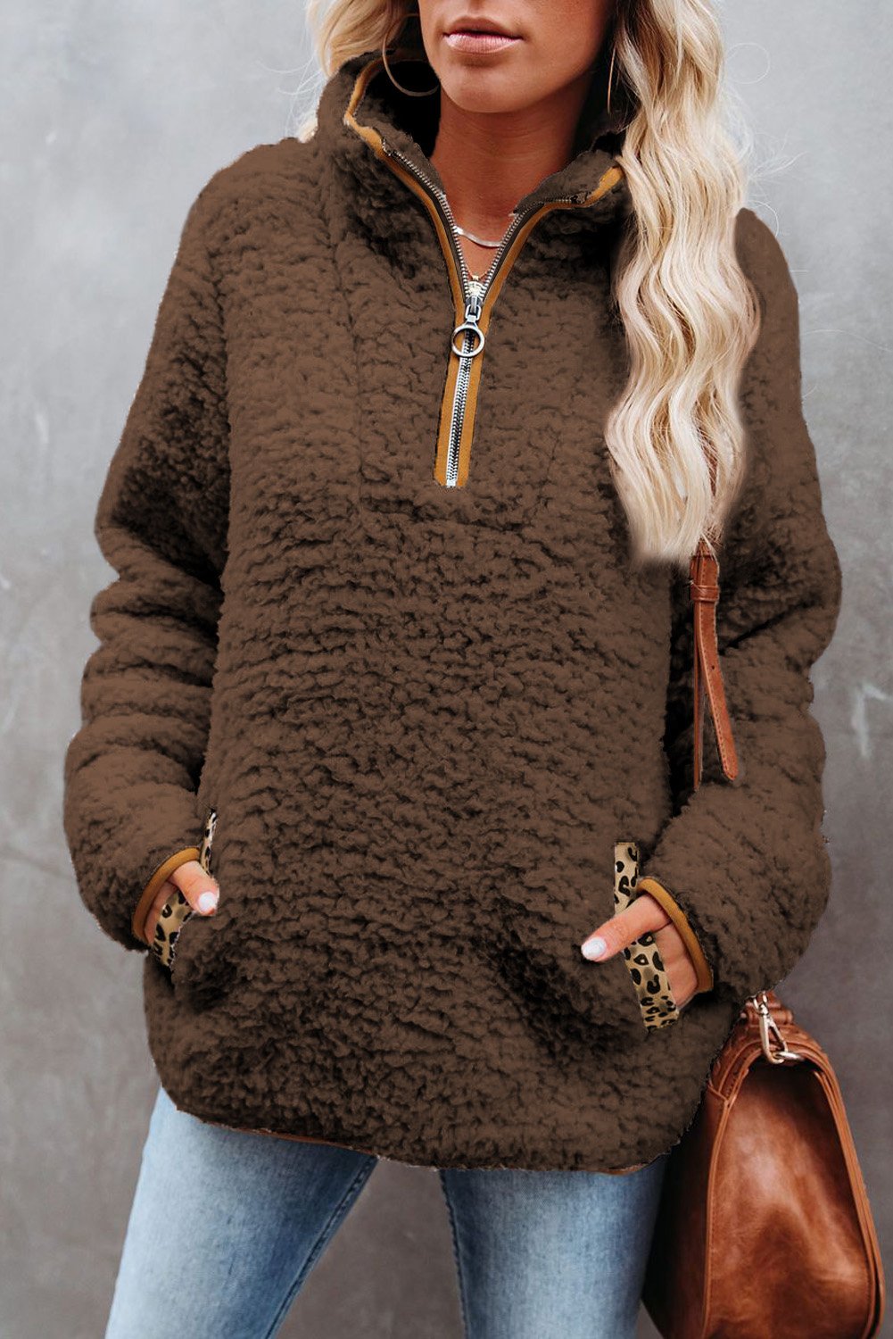 Pocketed Sherpa Pullover Sweatshirt