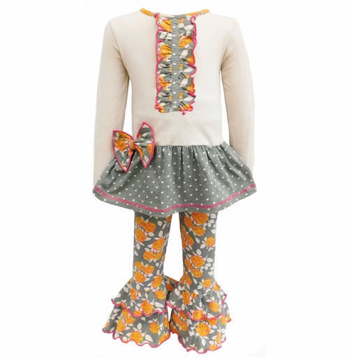 AnnLoren Girls Boutique Fall Floral & Polka Dots Dress and Legging Set - Craze Trends