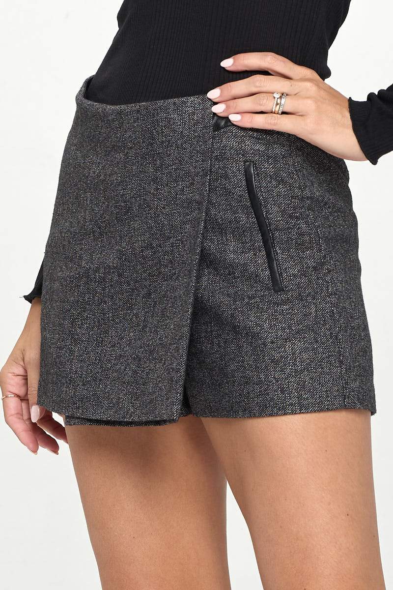 Mini Wrap Skirt Short Leather Contrast - Craze Trends