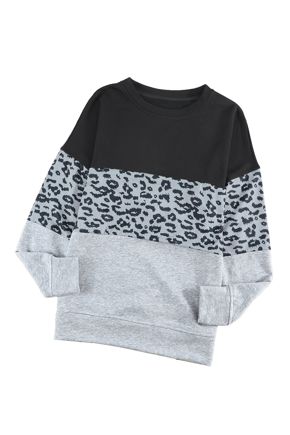 Colorblock Gray Contrast Stitching Sweatshirt with Slits