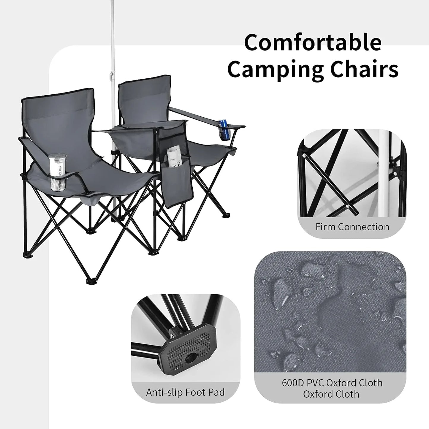 Portable Folding Picnic Double Chair W/Umbrella Table Cooler Beach Camping Chair for Patio Pool Park Outdoor