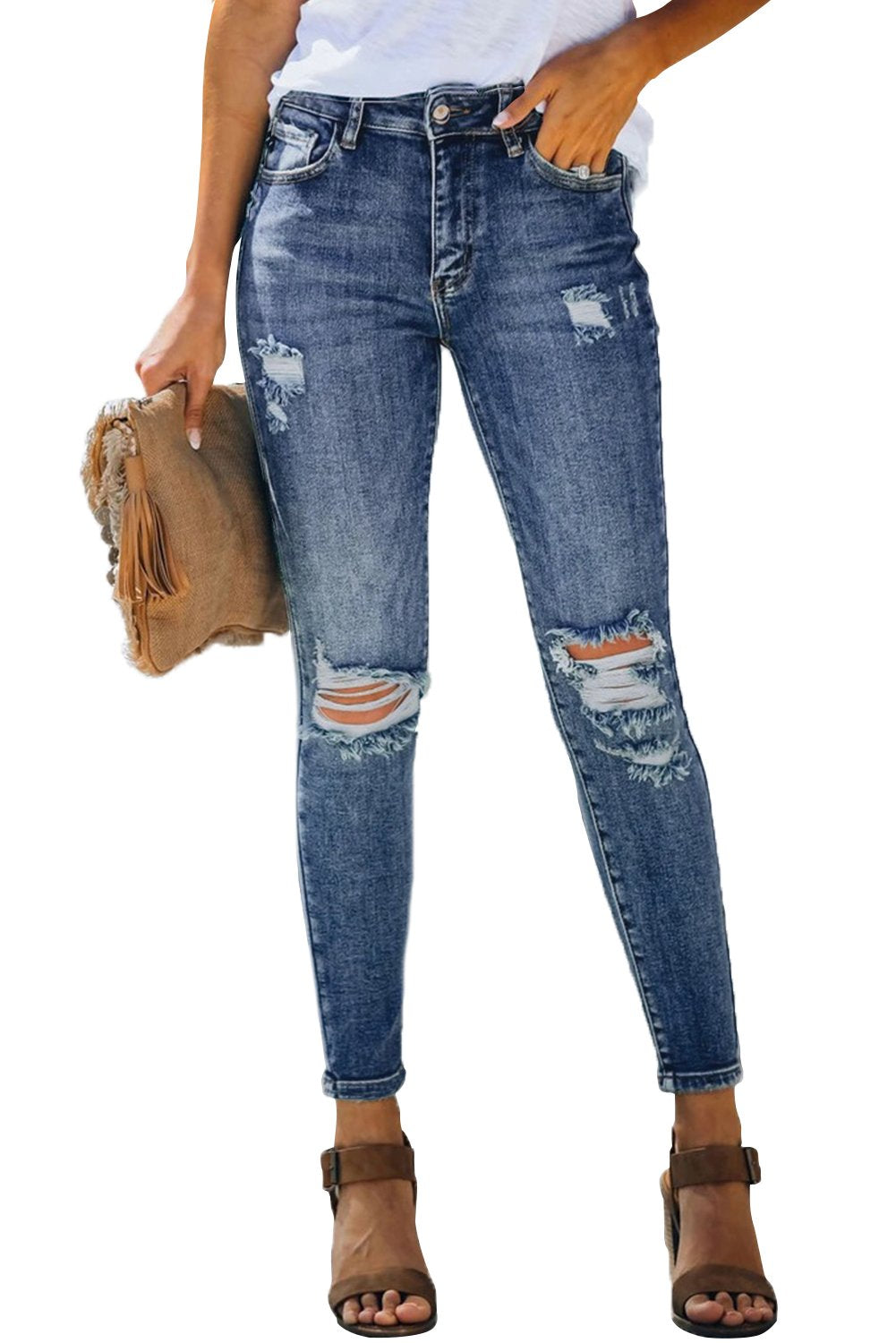 High Rise Distressed Skinny Jean