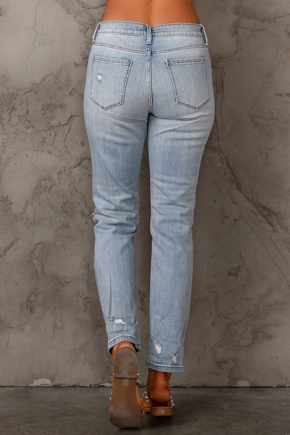 Sky Blue Ripped Mid Waist Jeans - Craze Trends