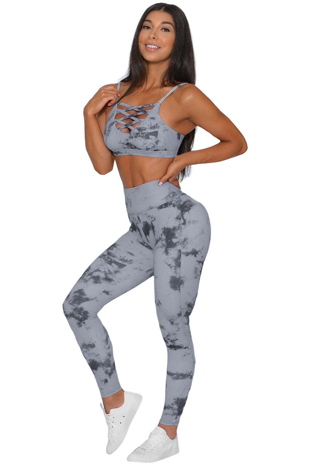 Tie-dye Crisscross Sport Bra and Leggings Set