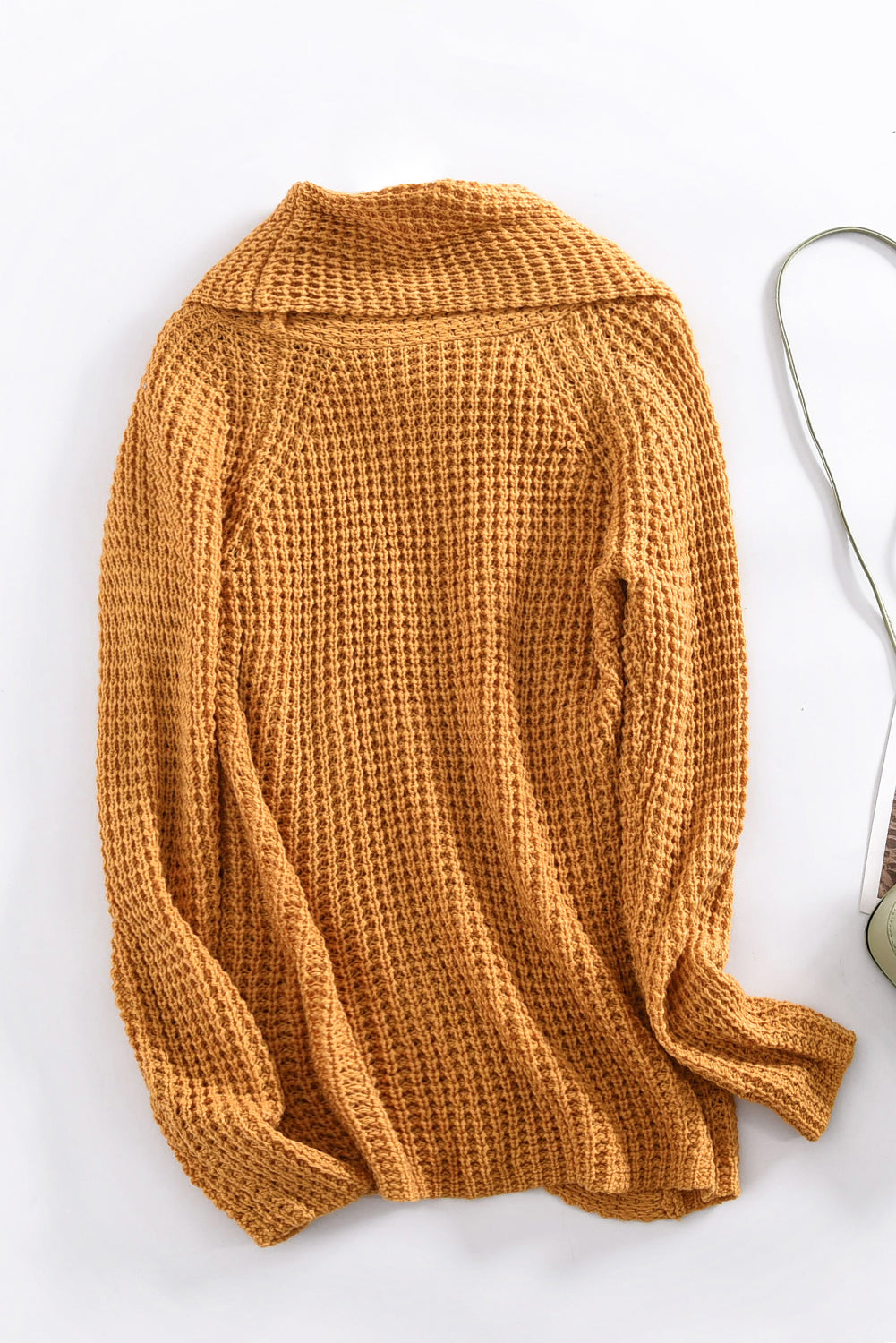 Mustard Buttoned Wrap Turtleneck Sweater