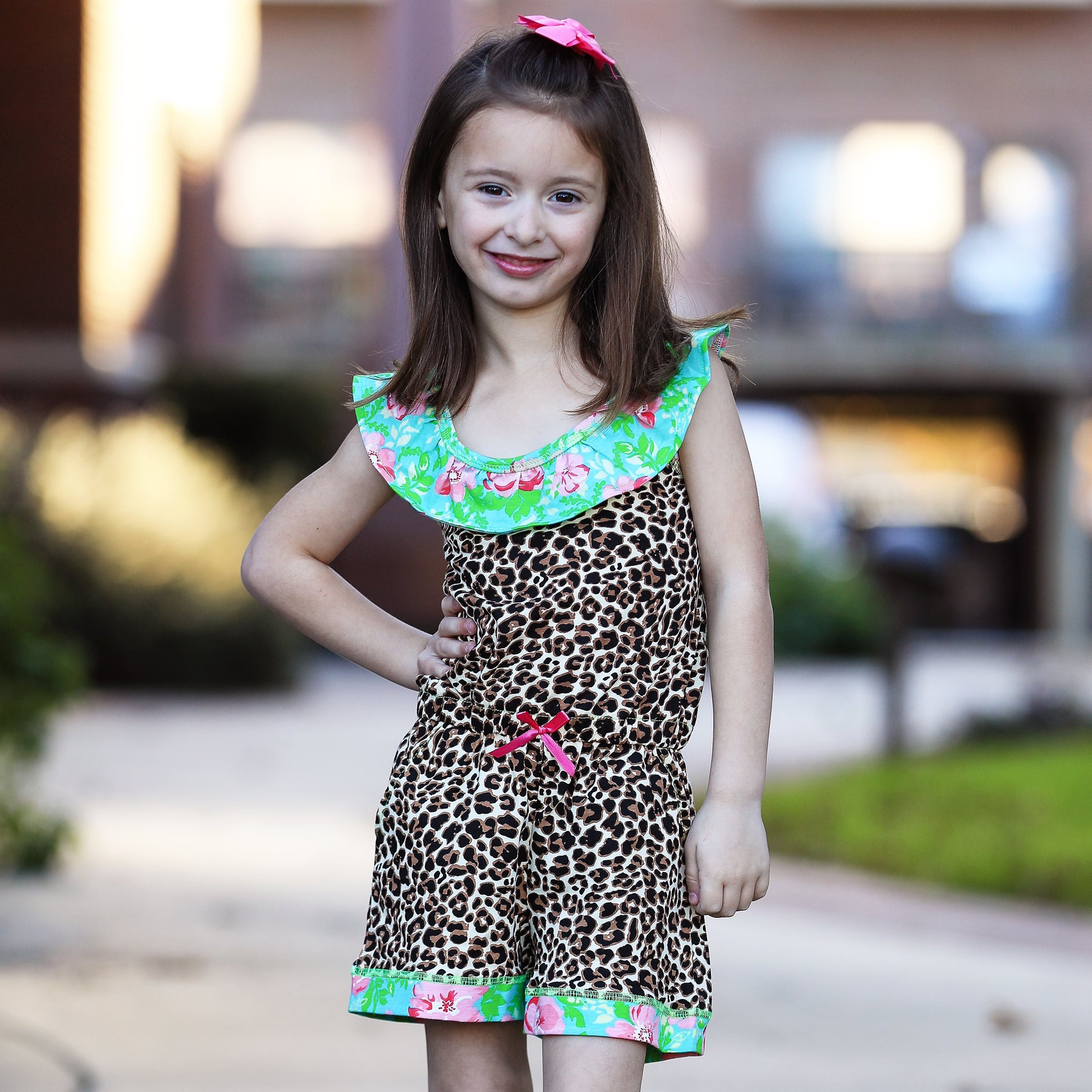 AnnLoren Girls Leopard Floral Summer Shorts Jumpsuit - Craze Trends