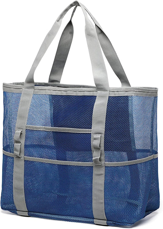 Mesh Beach Bag Family - Beach Tote 9 Pockets Beach Towel Bag