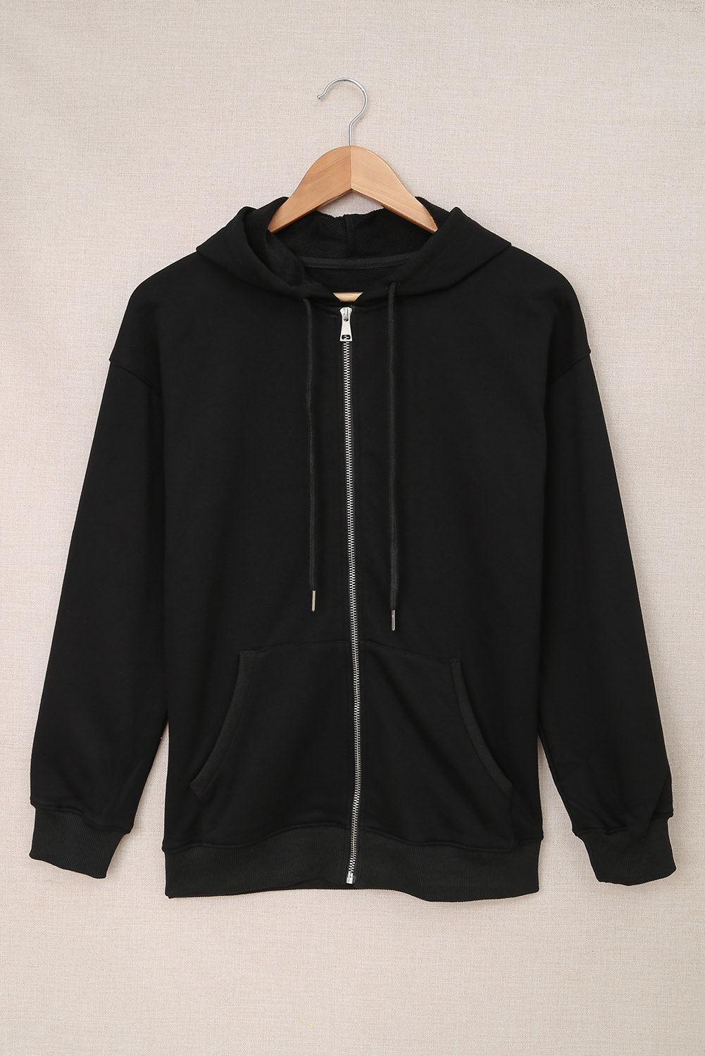 Black/Green/Gray Zip Hooded Coat with Pocket