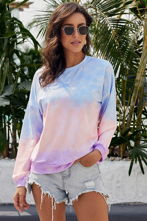 Black Color Block Tie Dye Pullover Sweatshirt