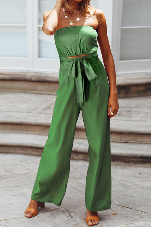 Tied Cutout Tube Wide Leg Jumpsuit - Craze Trends