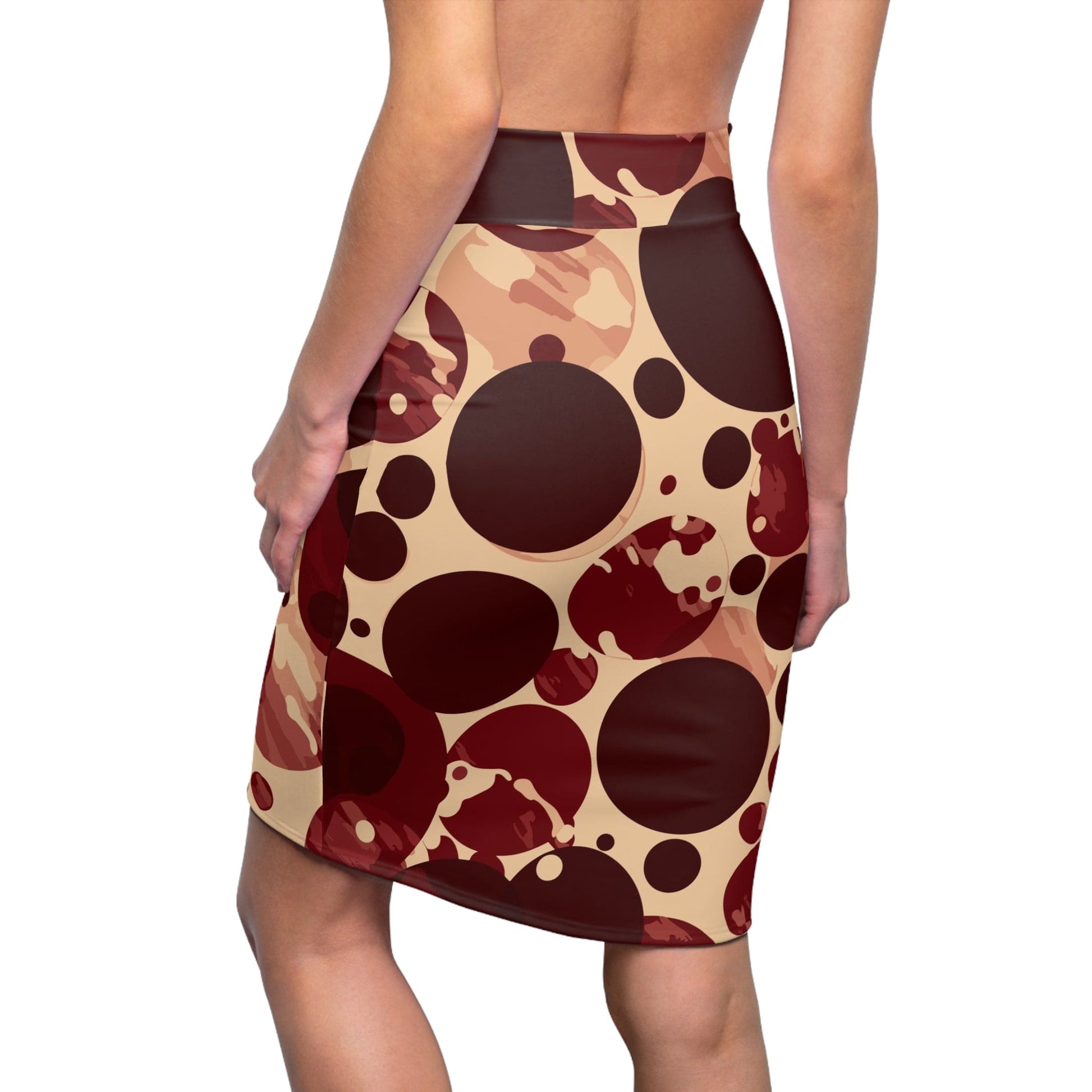 High Waist Womens Pencil Skirt - Contour Stretch - Burgundy And Beige - Craze Trends