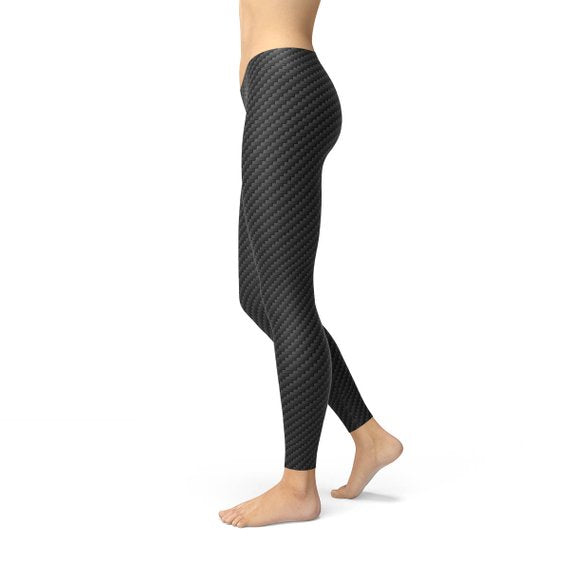 Womens Black Carbon Fiber Leggings - Craze Trends