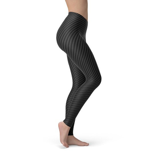 Womens Black Carbon Fiber Leggings - Craze Trends