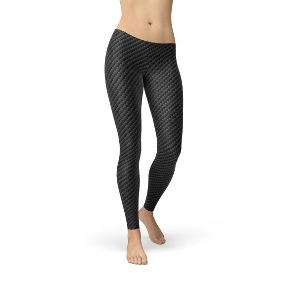 Womens Black Carbon Fiber Leggings - Craze Trends