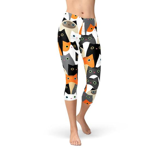 Womens All Over Print Cats Capri Leggings - Craze Trends