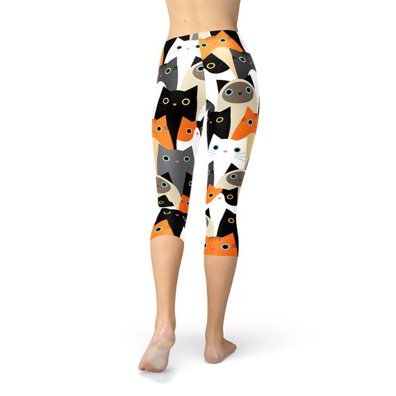 Womens All Over Print Cats Capri Leggings - Craze Trends