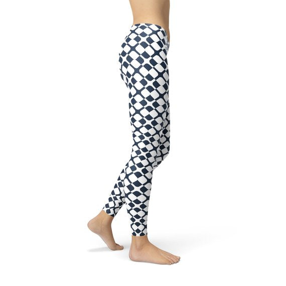 Womens Geometric Blue Tile Leggings - Craze Trends