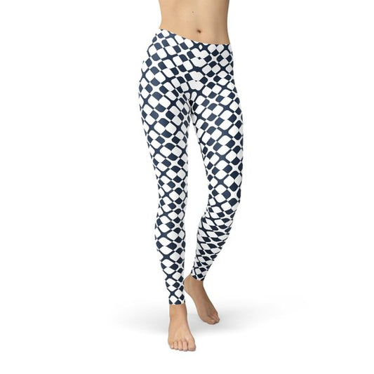 Womens Geometric Blue Tile Leggings - Craze Trends