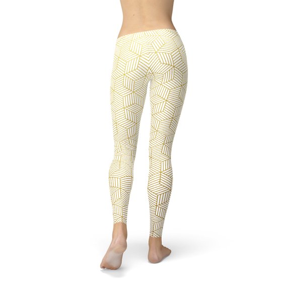 Womens White Leggings w/ Geometric Cubes - Craze Trends